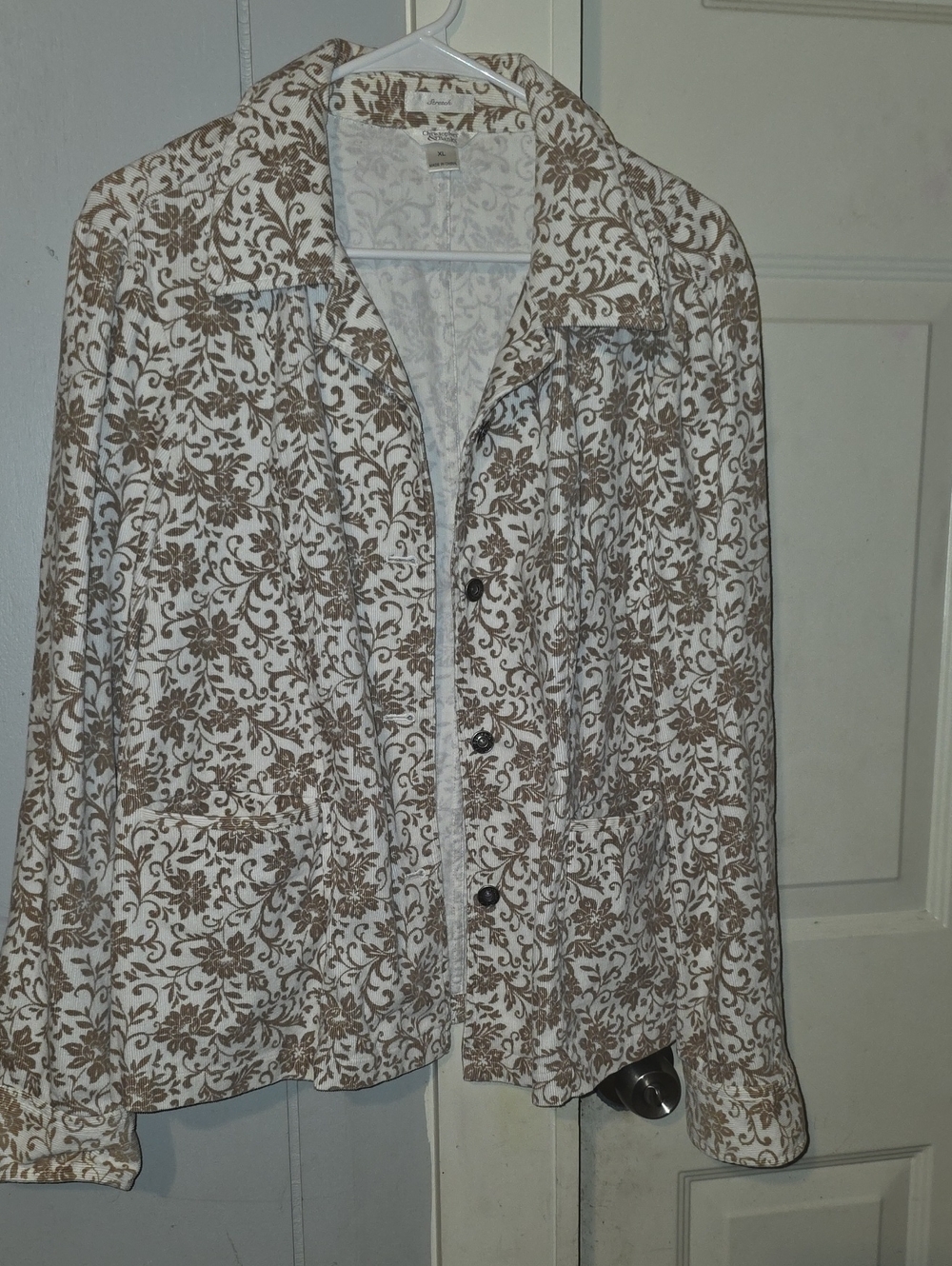 Christopher & Banks White and Brown Floral Button-Front Blazer